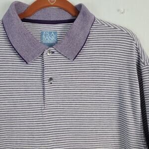 Jos. A. Bank Stays Cool Striped Polo Shirt sz XL purple contrast collar preppy
